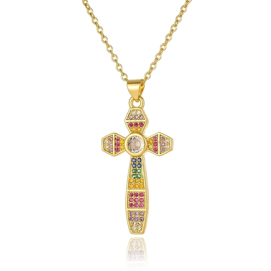 Copper Gold Plated Plating Inlay Cross Zircon Pendant Necklace