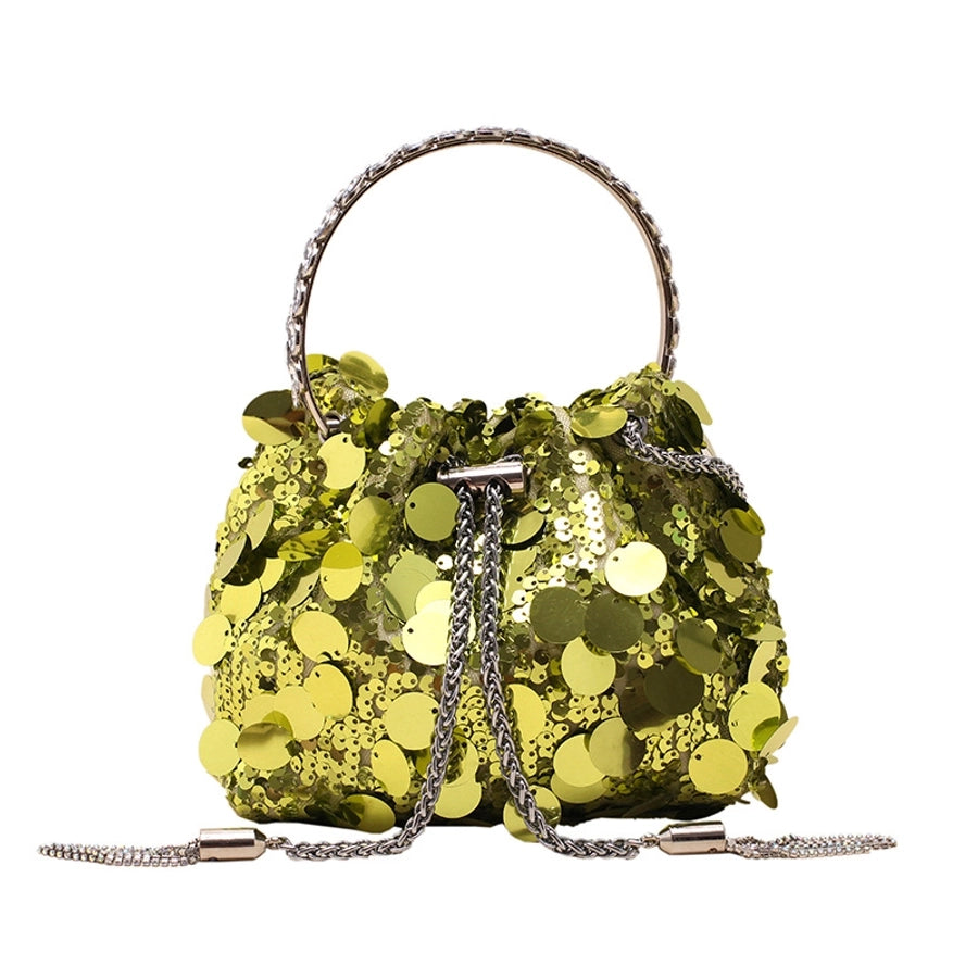 black yellow silver sequin solid color bucket evening bags