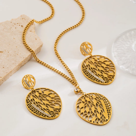 Jewelry Simple Style Commute Leaf 304 Stainless Steel Zircon 18K Gold Plated Inlay Earrings Necklace