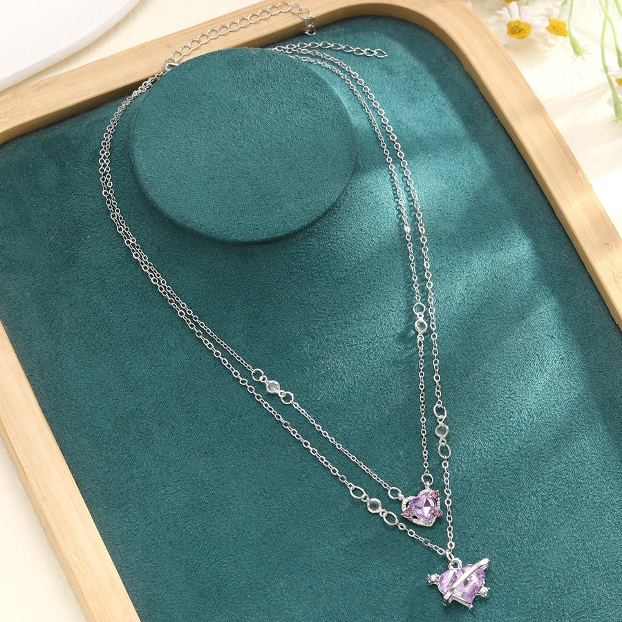 Elegant Heart Shape Alloy Rhinestone  Pendant Necklace