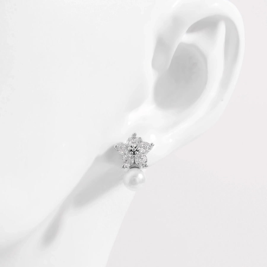 1 Pair White Gold Plated Sterling Silver Zircon Flower Butterfly Ear Studs