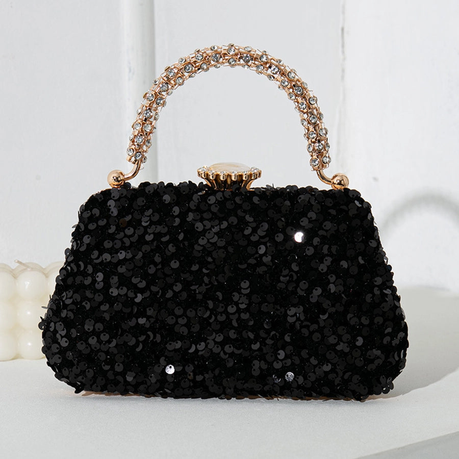 Black Gold Silver Polyester Color Block Square Evening Bags