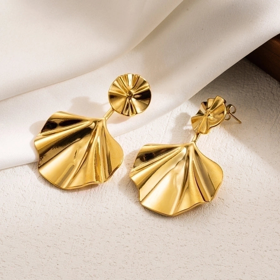 1 Pair IG Style Leaves Flower Ginkgo Leaf Plating 304 Stainless Steel 18K Gold Plated Drop Earrings