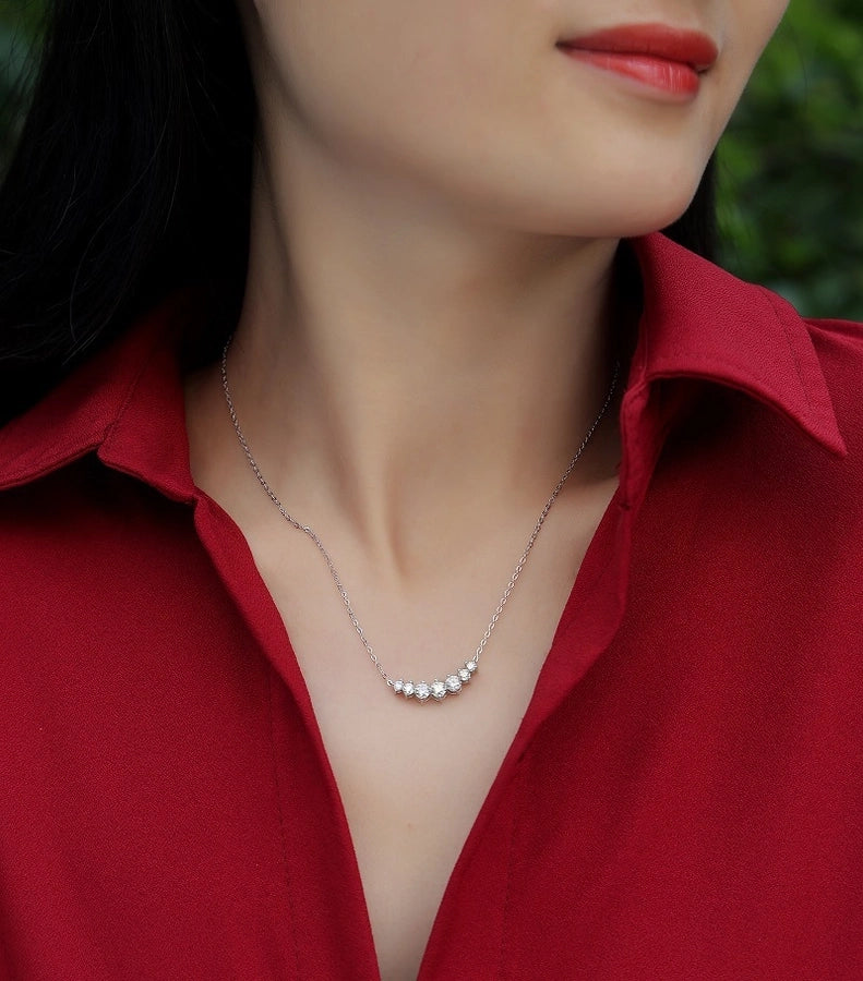 lady solid color sterling silver inlay moissanite necklace