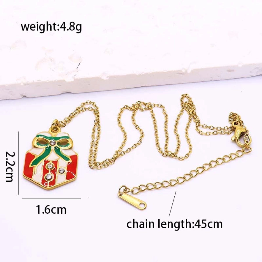 Elegant Christmas Tree Gift Box 18K Gold Plated Silver Plated Zircon 304 Stainless Steel  Pendant Necklace