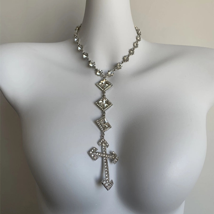 Hip-Hop Exaggerated Punk Cross Tassel Silver Plated Rhinestones Alloy Rhinestone Copper  Necklace