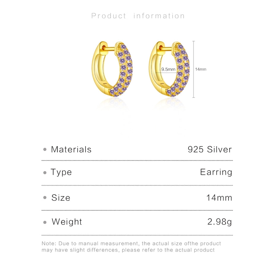 1 Pair 18K Gold Plated White Gold Plated Sterling Silver Zircon Circle Earrings