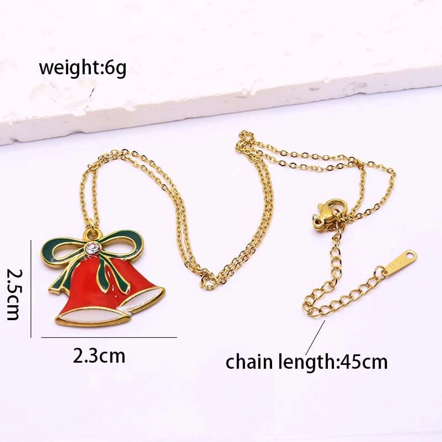 Cute Simple Style Christmas Socks Bell Snowflake 18K Gold Plated Silver Plated Zircon 304 Stainless Steel  Pendant Necklace