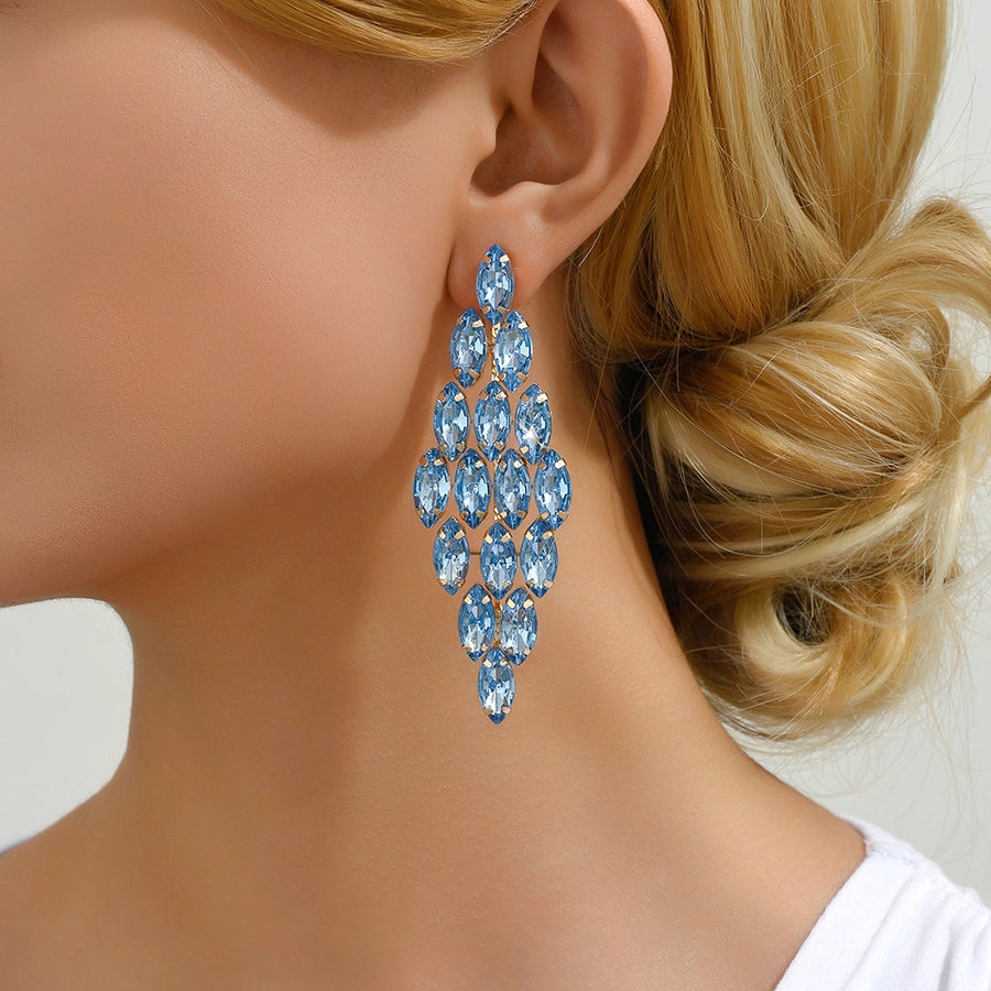 1 pair glam classic style leaves inlay ferroalloy copper alloy rhinestones dangling earrings
