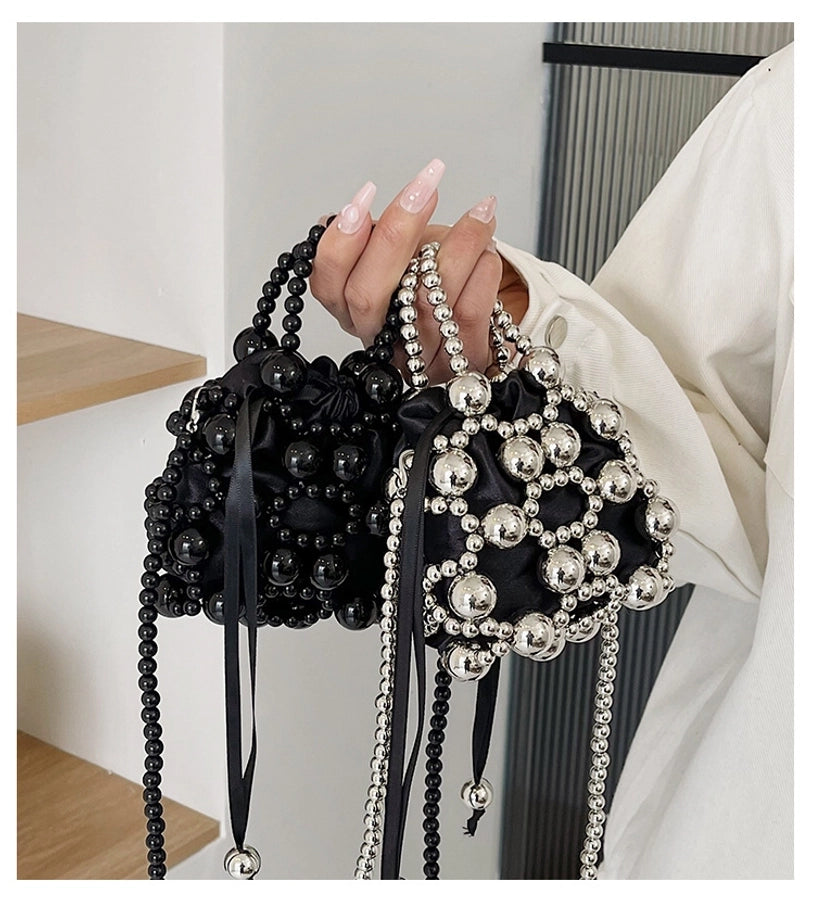 Women's Small Pu Leather Solid Color Elegant Beading Square String Evening Bag