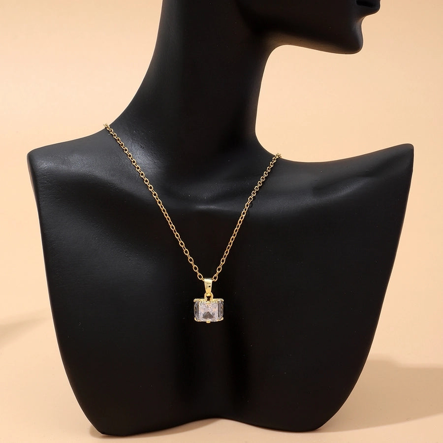 Copper 18K Gold Plated Plating Inlay Square Zircon Pendant Necklace