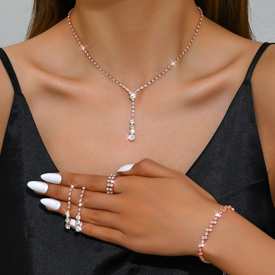 Fashion simple popular jewelry suit necklace stud earrings bracelet Diamond  hot sale wedding jewelry