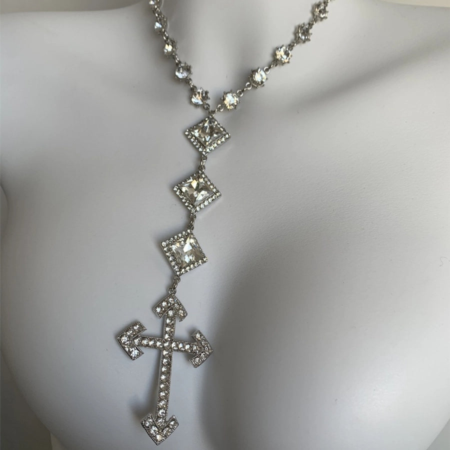 Hip-Hop Exaggerated Punk Cross Tassel Silver Plated Rhinestones Alloy Rhinestone Copper  Necklace