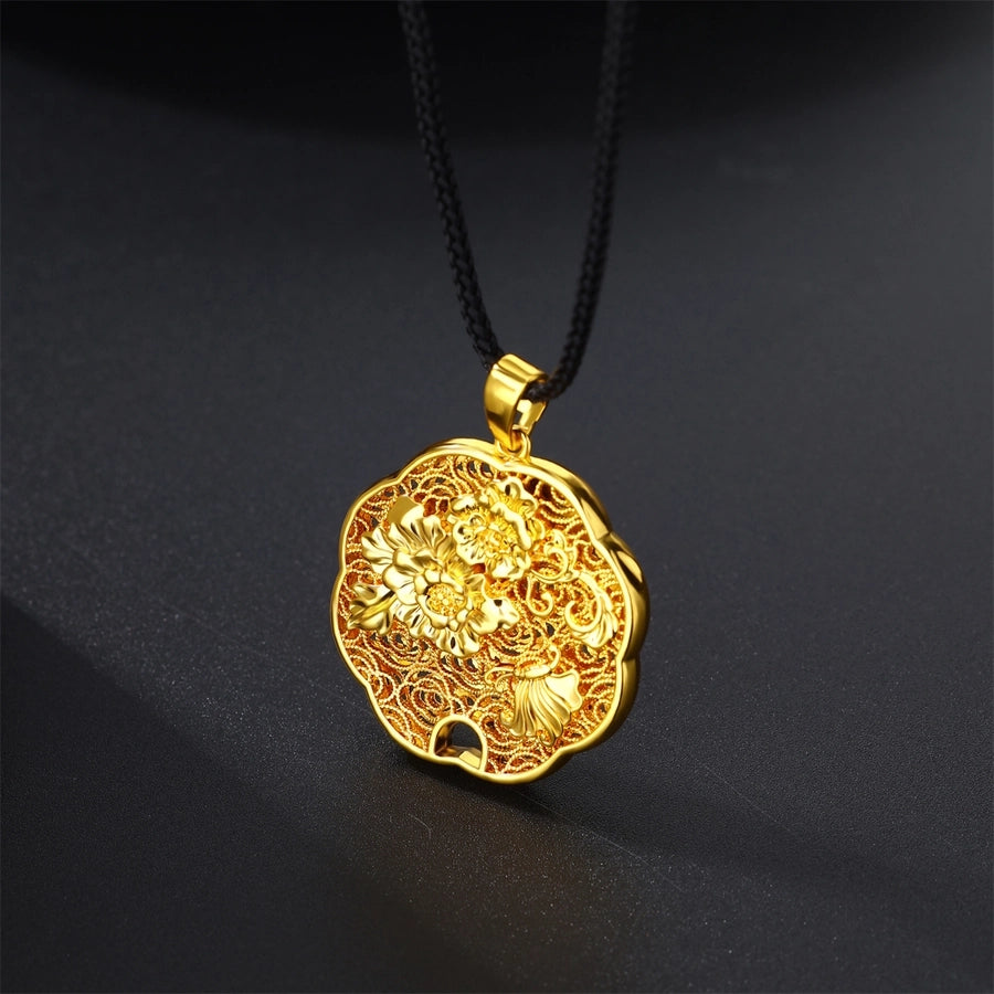 Casual Flower Gourd Dragon rope Copper Hollow Out 24K Gold Plated Men's Pendant Necklace
