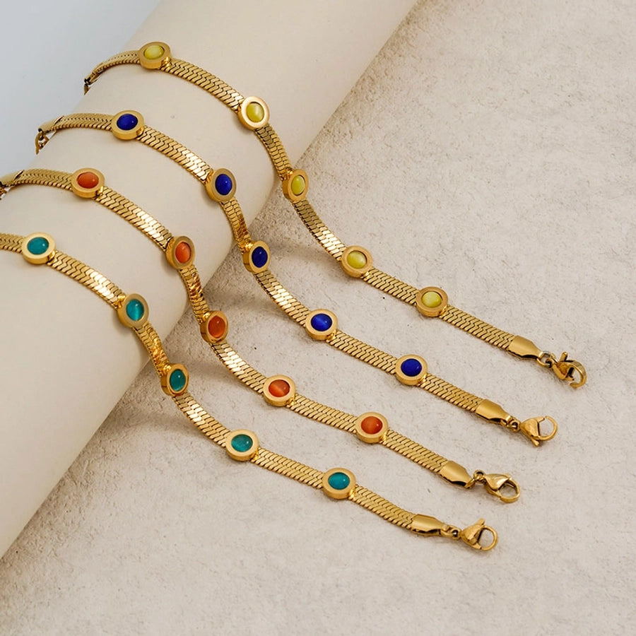 Simple Style Classic Style Color Block 304 Stainless Steel natural stone 18K Gold Plated Crystal Bracelets In Bulk
