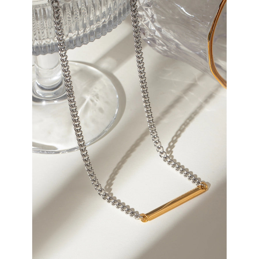 18K Gold Stainless Steel/Steel Color Golden Square Glossy Pendant Color Matching Necklace 405cm