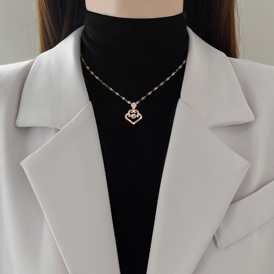 304 Stainless Steel Copper Inlay Geometric Rhinestones Pendant Necklace