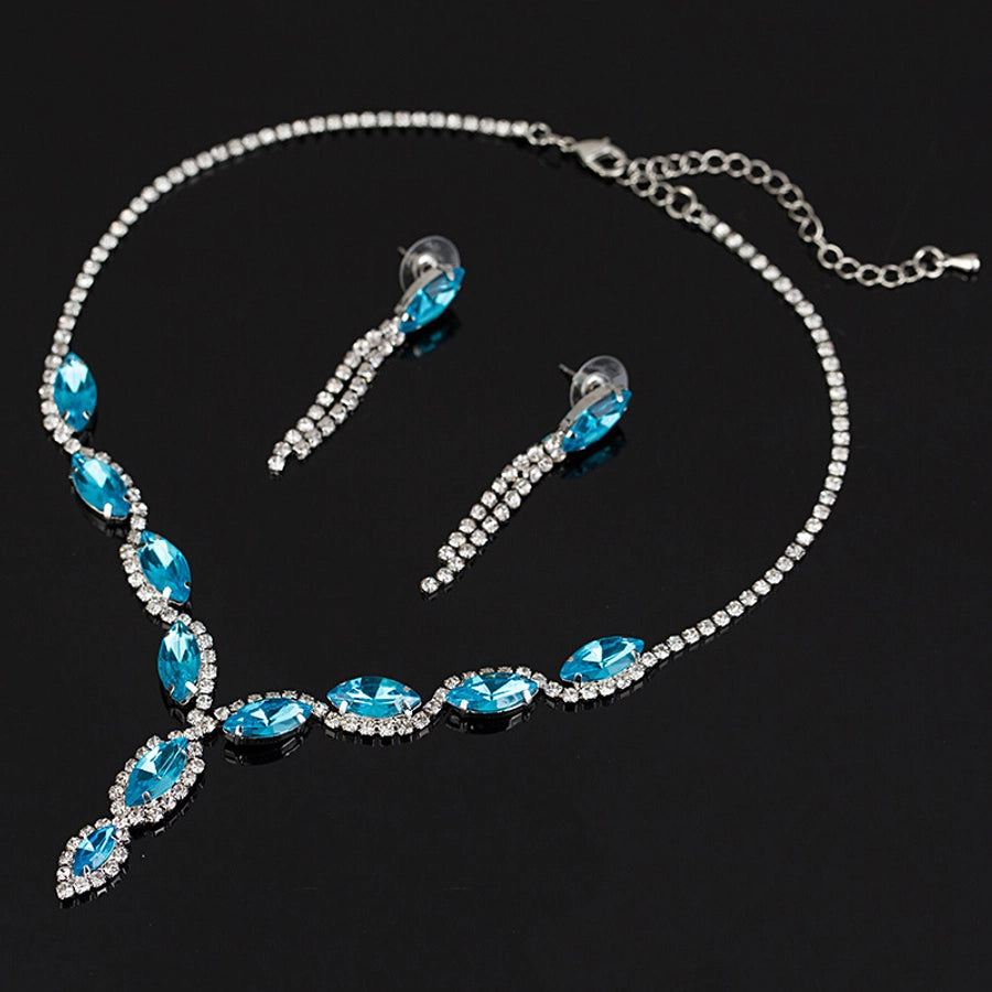 princess glam water droplets rhinestones artificial crystal  earrings necklace