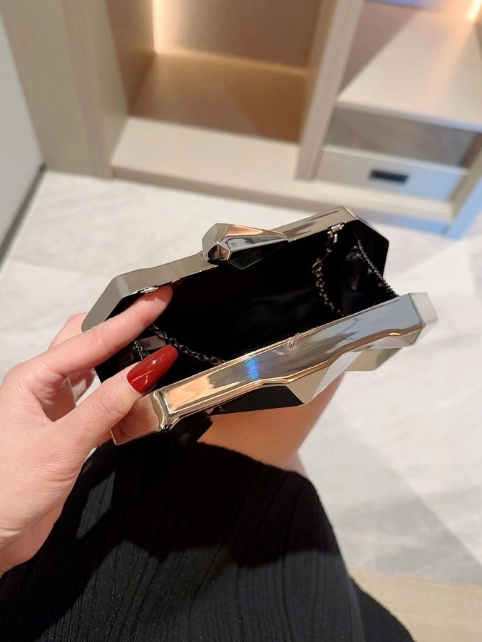 Gold Silver Alloy Solid Color Metal Button Evening Bags